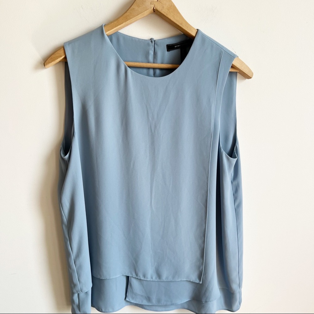 BCBGMaxAzria SHADOW BLUELORIELLE ASYMMETRICAL DRAPE TOP Size S - Picture 1 of 13